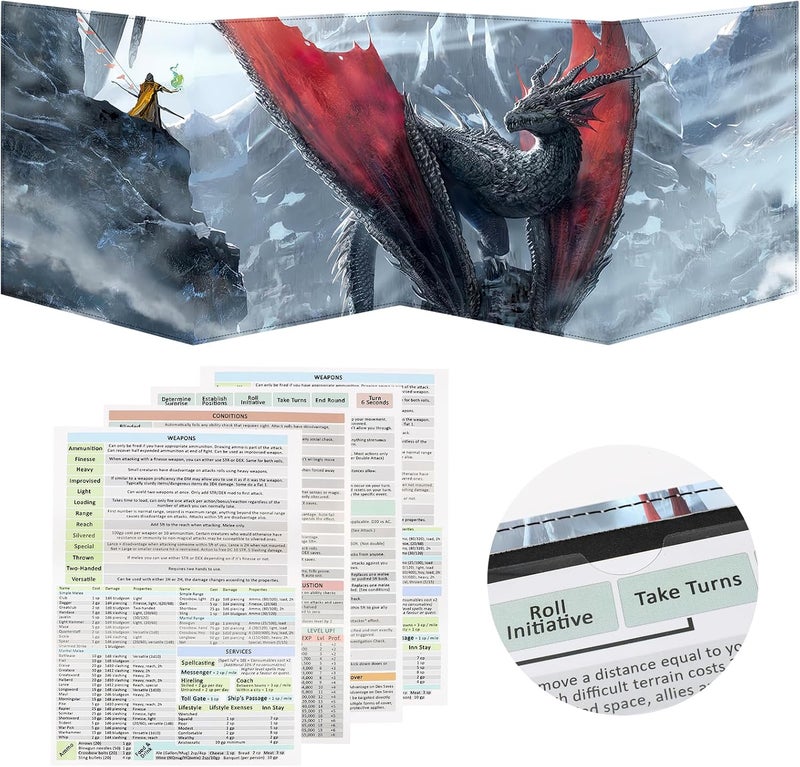 sabermaster DND DM Screen, Dungeons and Dragons Master Screen Leather,4 Wet-Erase Function Pockets,DND Game Accessories for TRPG,with 4 Panels Master Screen Inserts (D) - Image 1